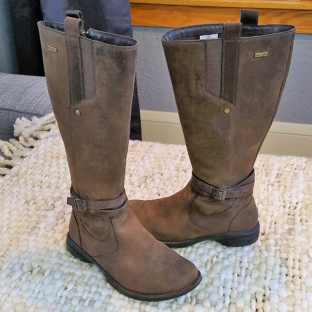 Merrell Tall Tetra Strap Brown Waterproof Leather Boots Sz 7.5